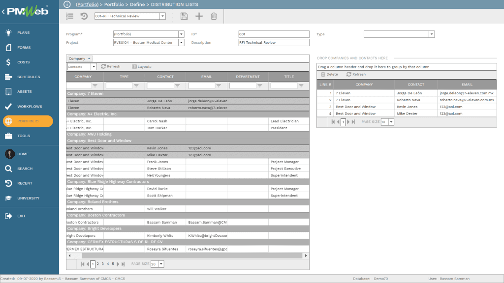 PMWeb 7 Portfolio Define Distribution Lists
