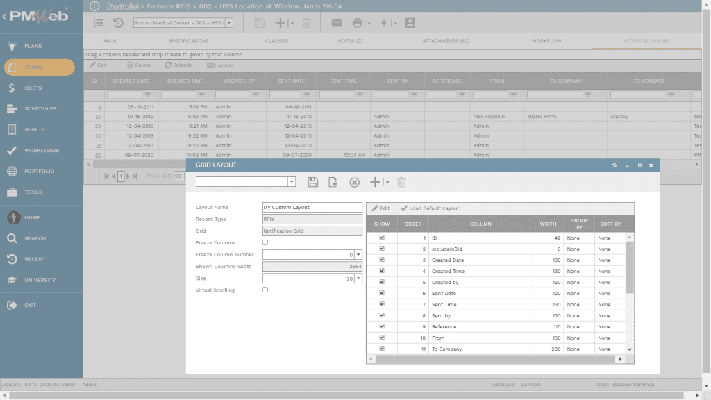 PMWeb 7 Forms RFIS Grid Layout