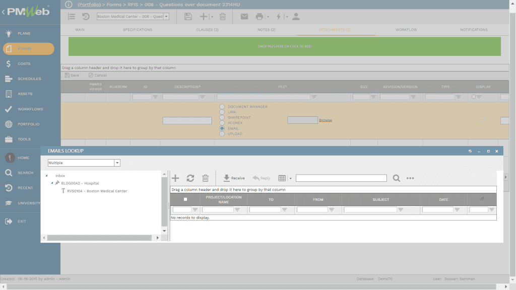 PMWeb 7 Forms RFIS Email Lookup