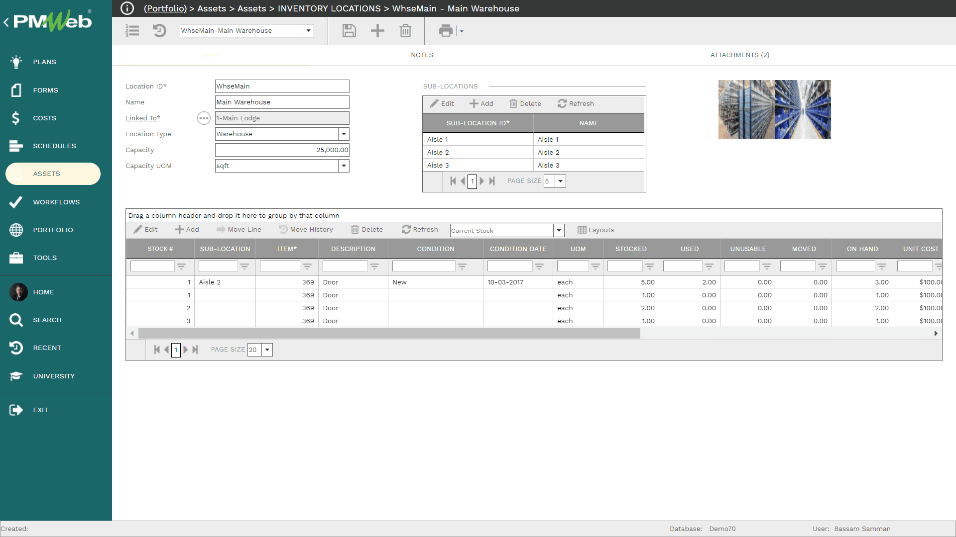 PMWeb 7 Assets Inventory Locations