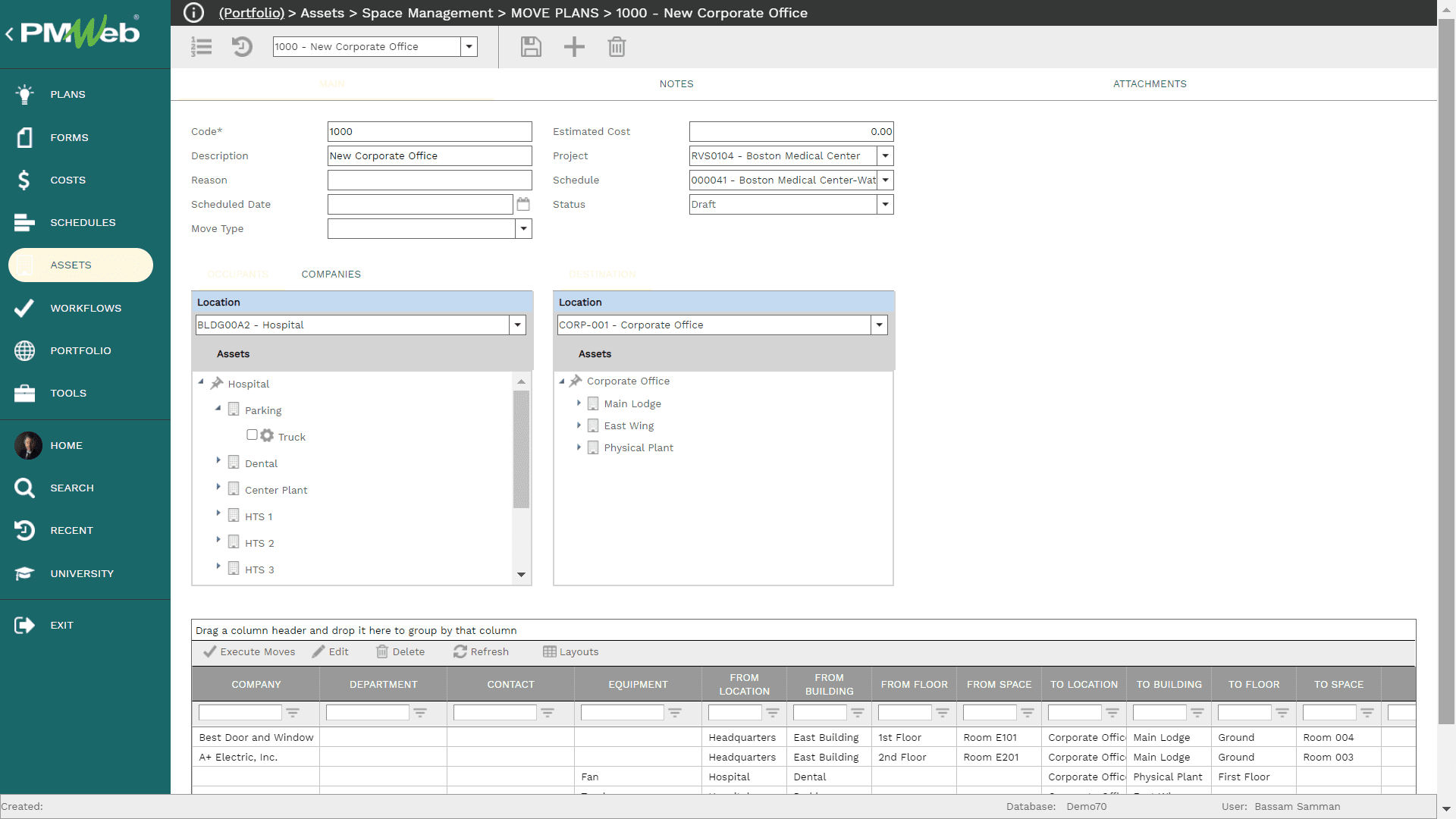 PMWeb 7 Assets Space Managment Move Plans