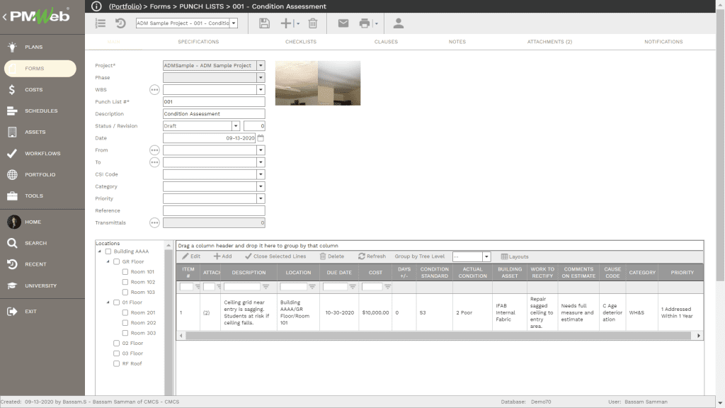 PMWeb 7 Forms Punch Lists Condition Assessment