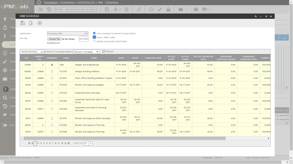PMWeb 7 Schedules