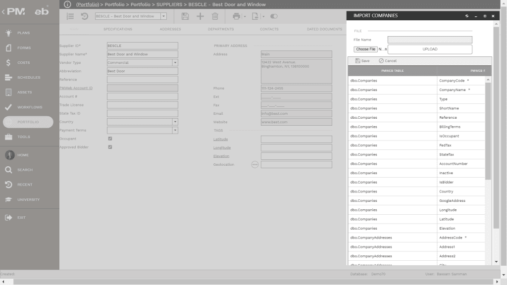 PMWeb 7 Portfolio Suppliers