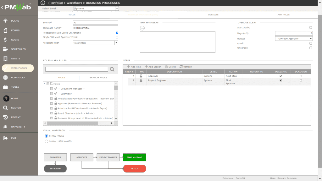 PMWeb 7 Workflows Business Progresses