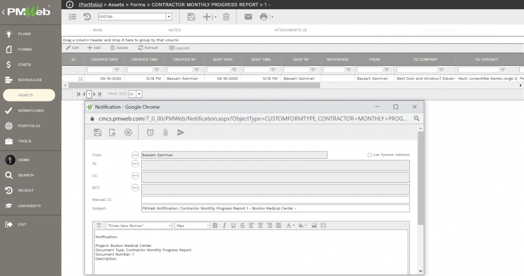 PMWeb 7 Assets Forms Contractor Monthly Progress Report