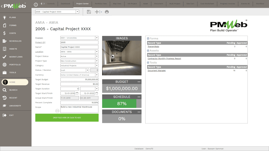 PMWeb 7 Home Project Center