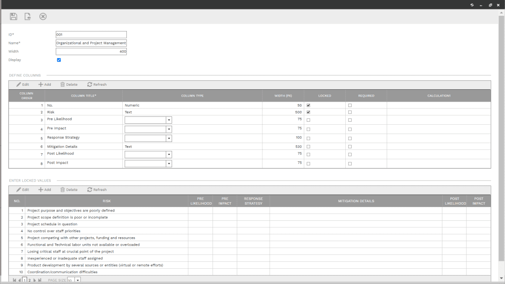 PMWeb 7 Organization and Project Management Risk