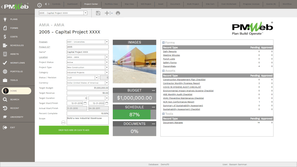 PMWeb 7 Home Project Center