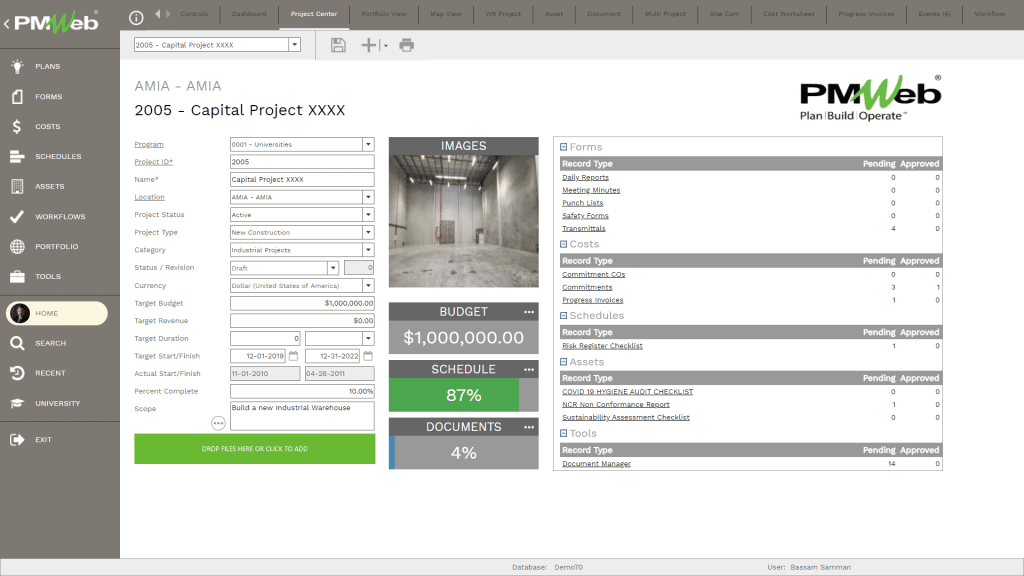PMWeb 7 Home Project center
