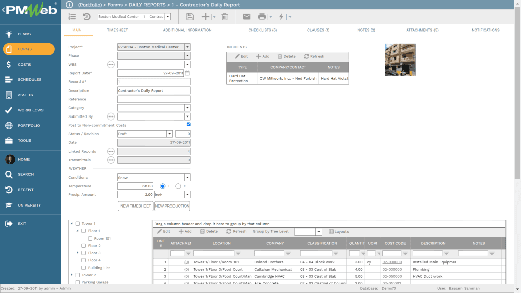 PMWeb 7 Forms Daily Reports