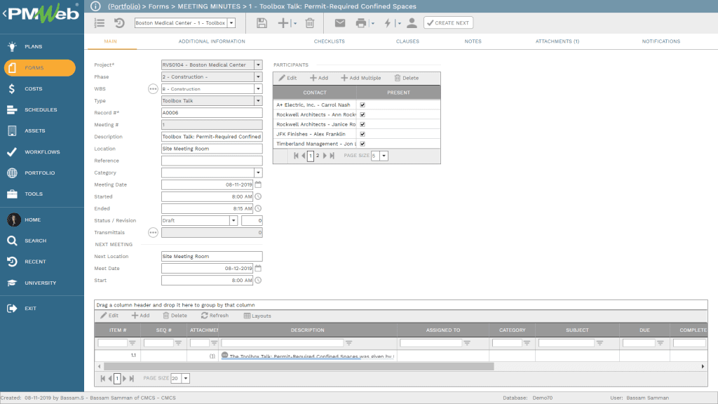 PMWeb 7 Forms Meeting Minutes