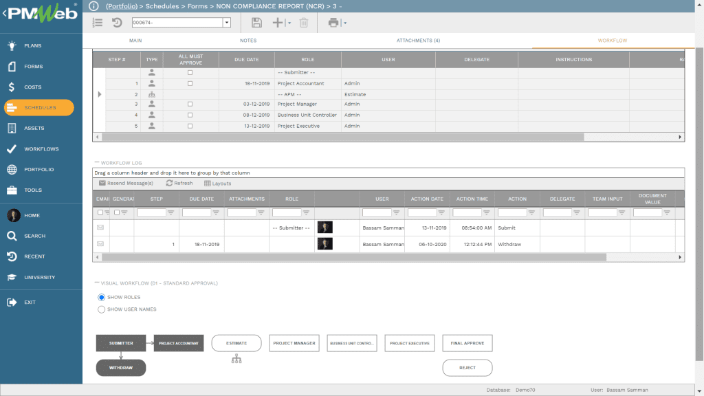 PMWeb 7 Schedules Forms Non Compliance Report