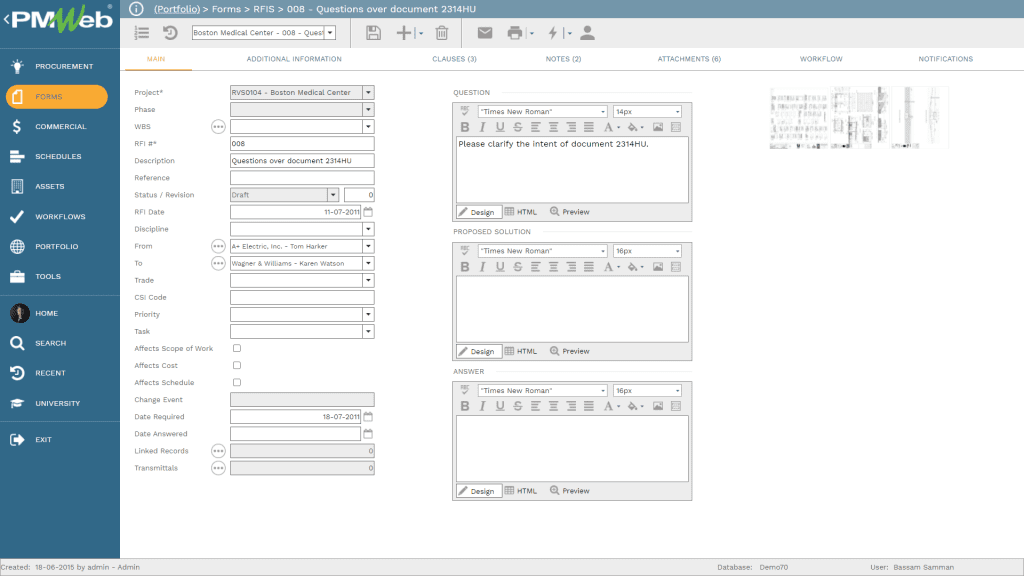 PMWeb 7 Forms RFIS