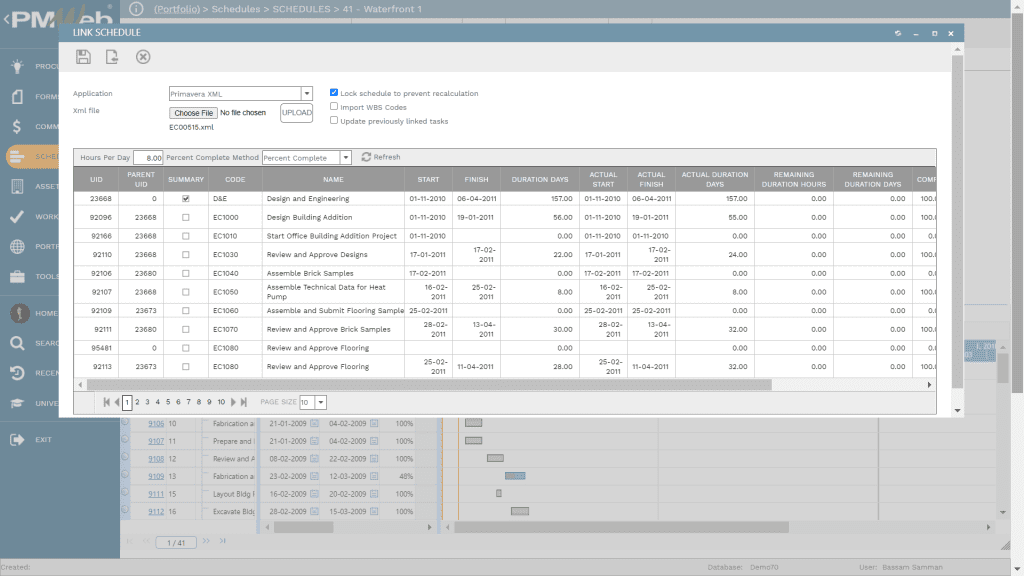 PMWeb 7 Schedules