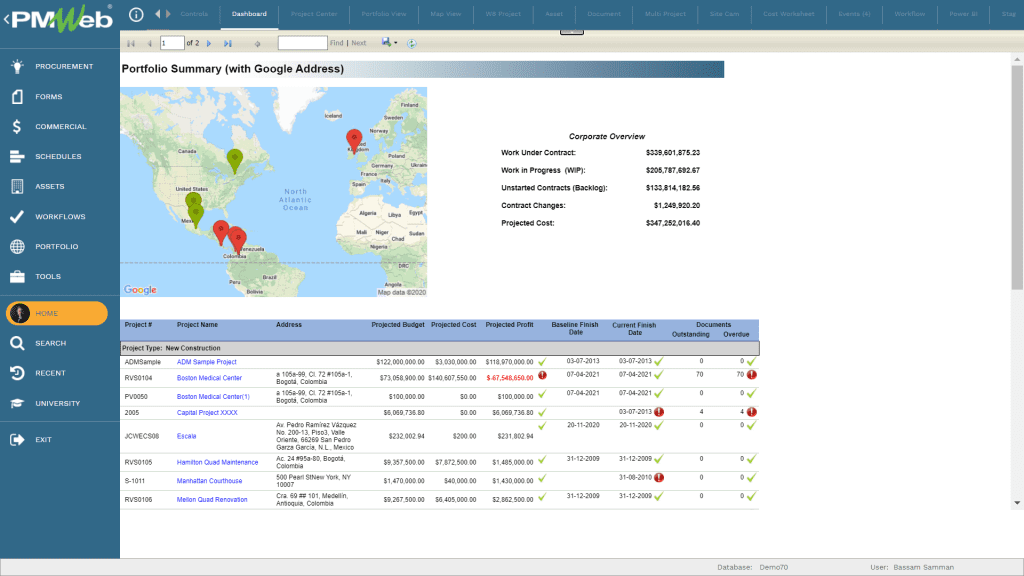 PMWeb 7 Home Dashboard for Project Visibility