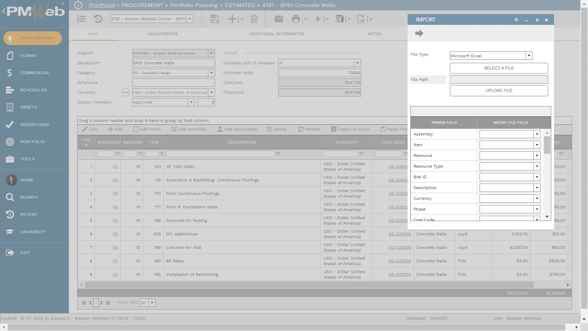 PMWeb 7 Procurement Portfolio Planning Estimates