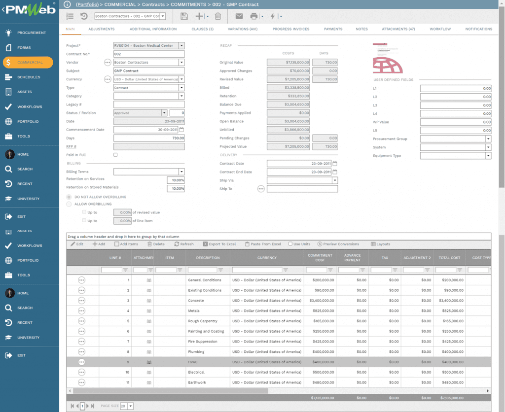 PMWeb 7 Commercial Contracts