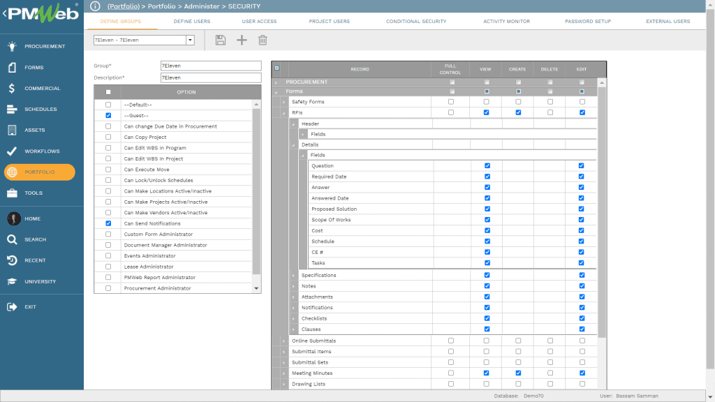 PMWeb 7 Portfolio Administer Security