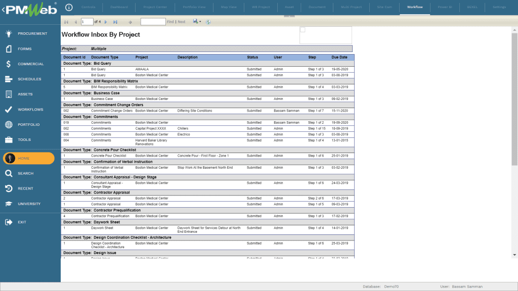 PMWeb 7 Home Workflow Inbox by project