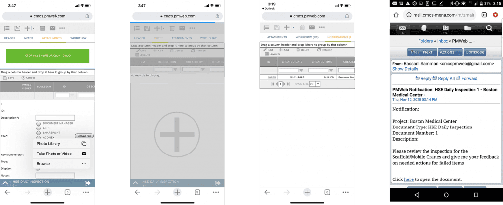 PMWeb 7 Attachement Notes Notifications