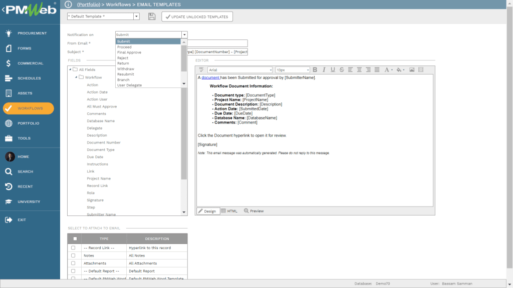 PMWeb 7 Workflow Email Templates