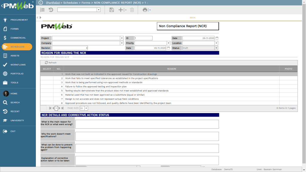 PMWeb 7 Schedules Forms