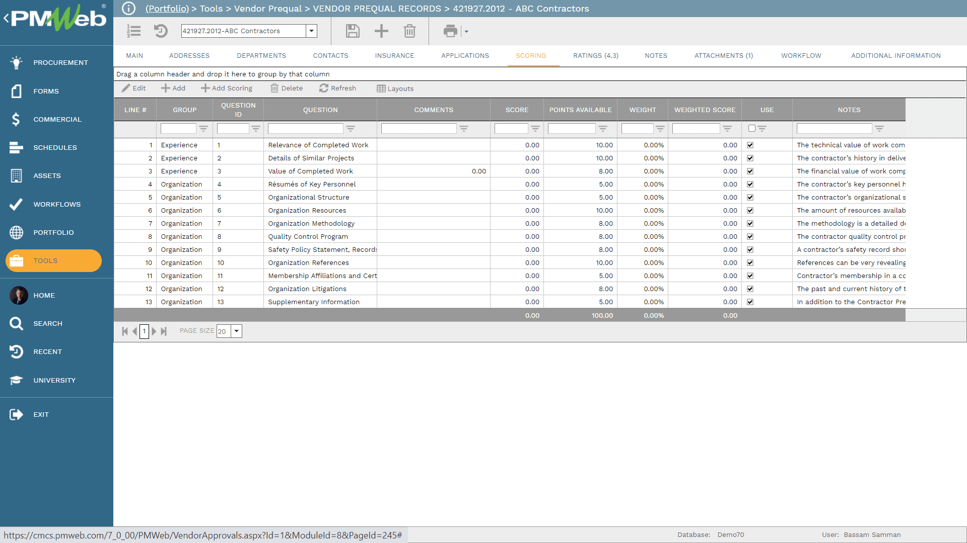 PMWeb Tools Vendor Prequal