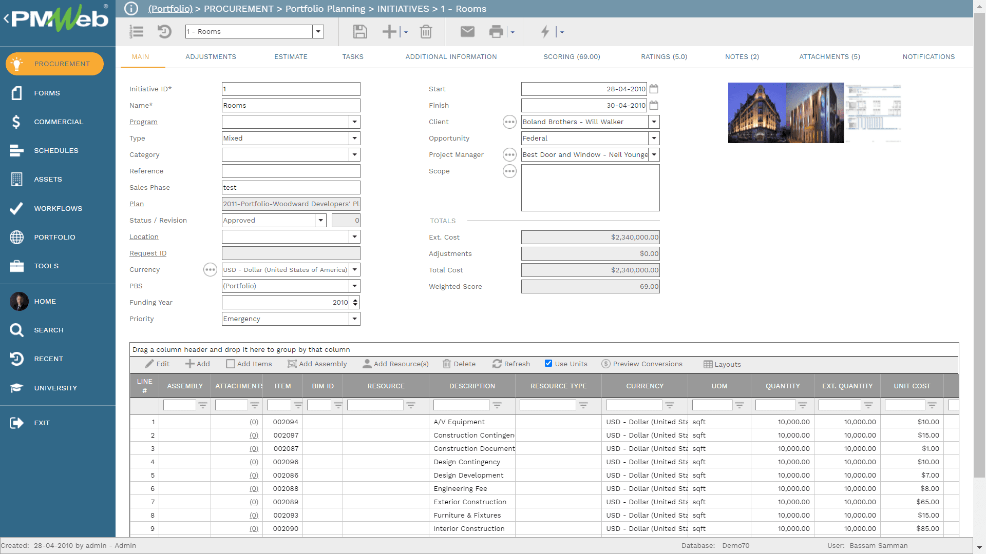 PMWeb Procurement Portfolio Planning