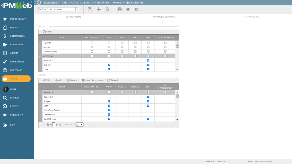 PMWeb 7 Tools Form Builder PMBOK 001 - PMBOK Project Charter