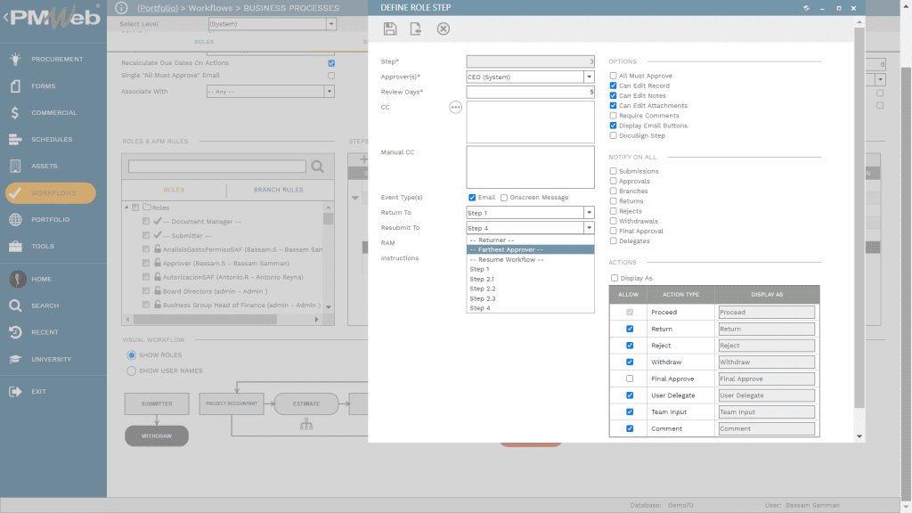 PMWeb 7 Workflows Business Processes Define Role Step