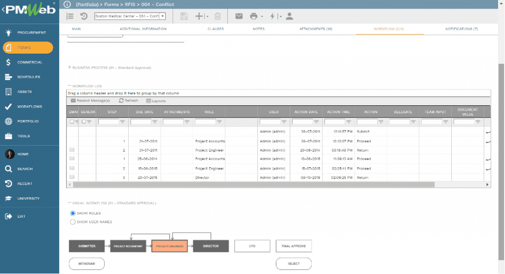 PMWeb 7 Forms RFIs Conflict