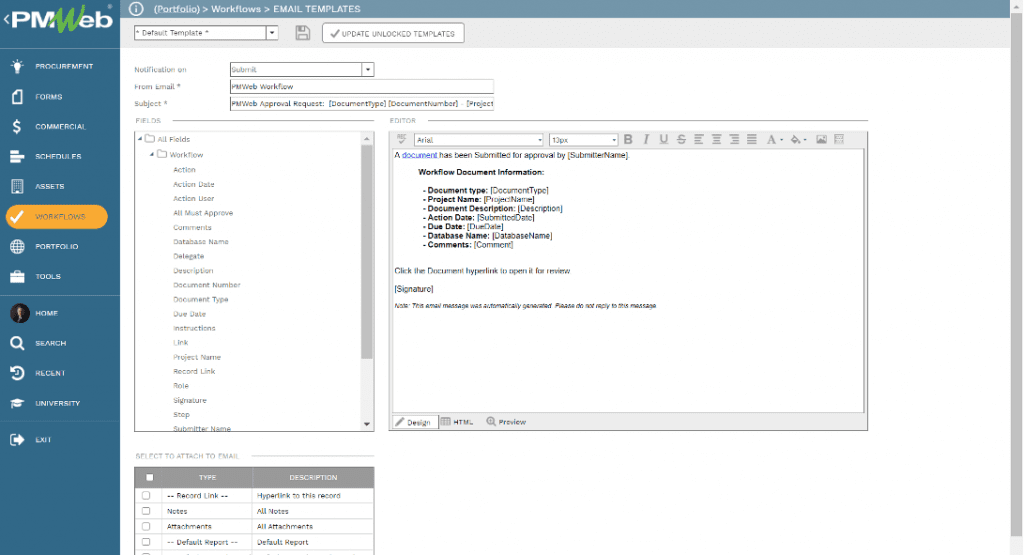 PMWeb 7 Workflows Email Template