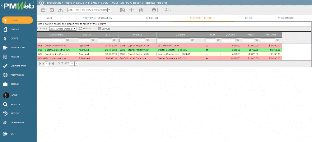 PMWeb 7 Plans Setup Items