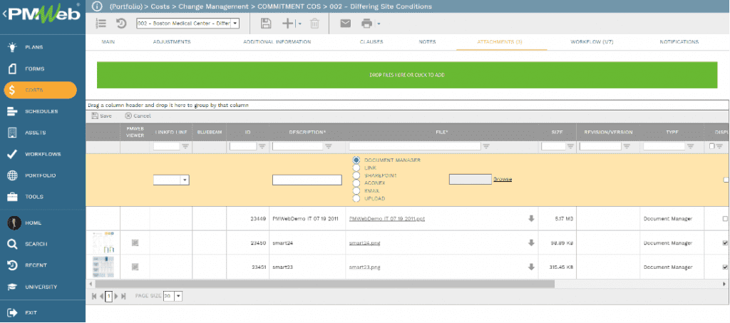 PMWeb 7 Costs Change Managment Commitment COS