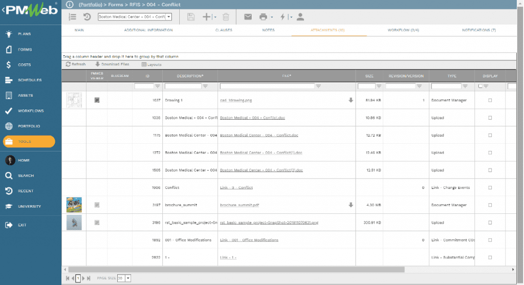 PMWeb 7 Forms RFIs Conflict