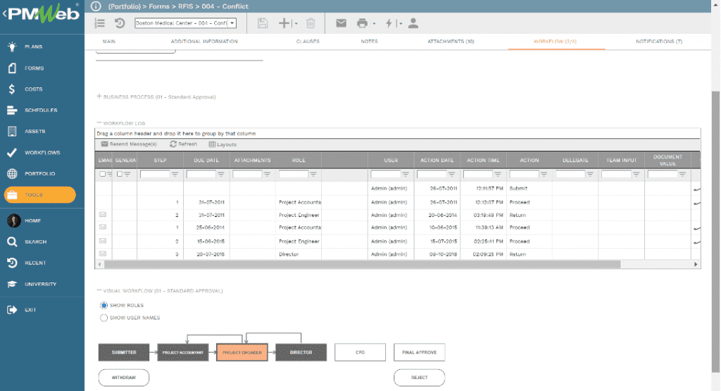 PMWeb 7 Forms RFIs Conflict Workflow