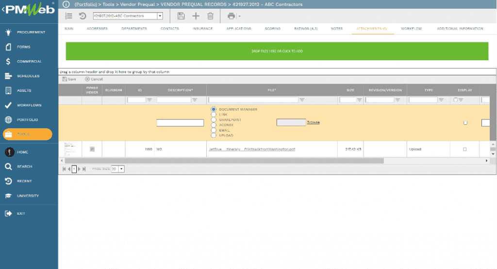 PMWeb 7 Tools Vendor Prequal Vendor Prequal Records