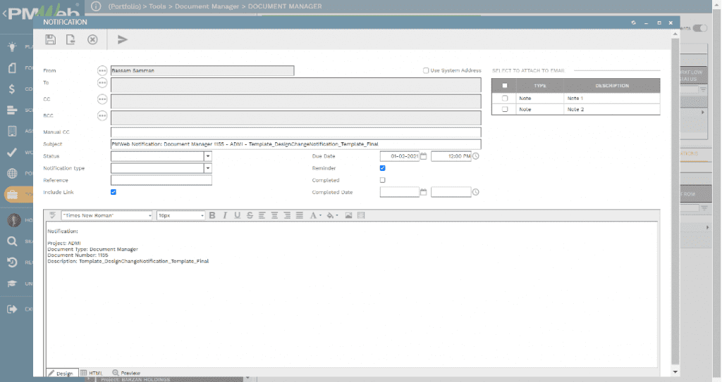 PMWeb 7 Tools Document Manager
Notification