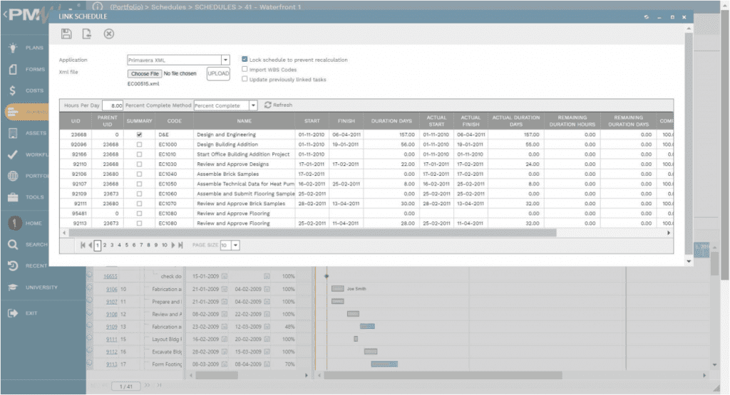 PMWeb 7 Schedules Schedules Link Schedules