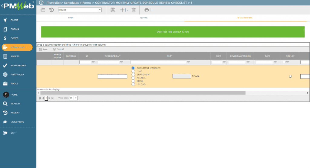 PMWeb 7 Schedule Forms Attachment