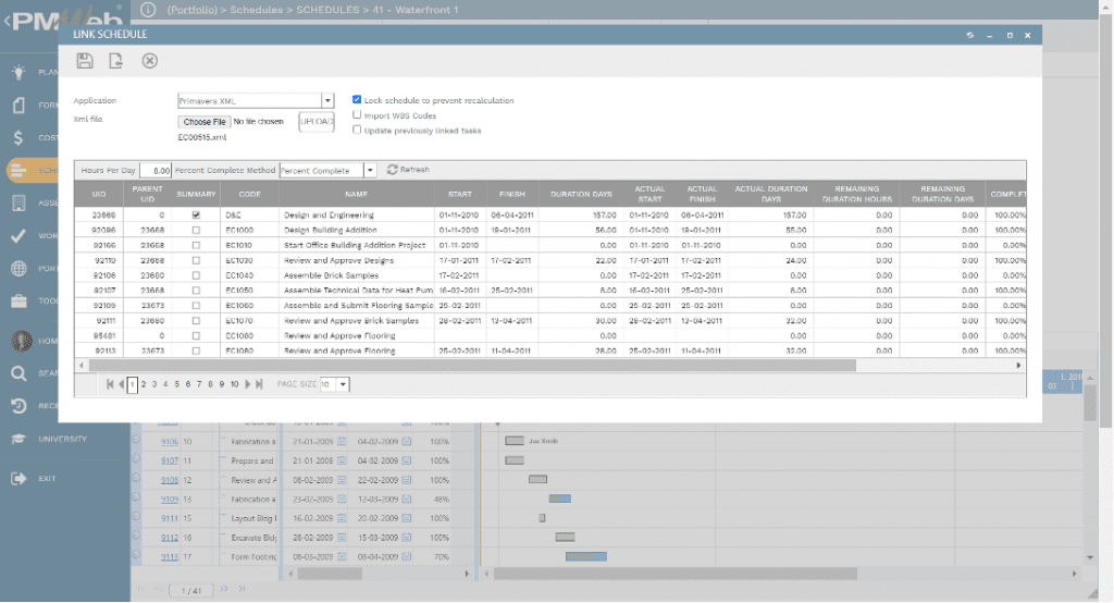 PMWeb 7 Schedules Schedules Link Schedules