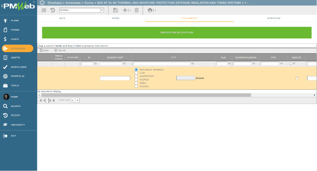 PMWeb 7 Schedules Forms Attachments