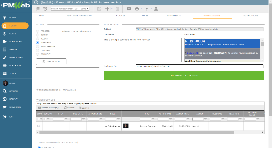 PMWeb 7 Forms RFIs Workflow