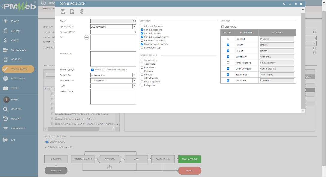 PMWeb 7 Workflow Business Processes Define Role Step