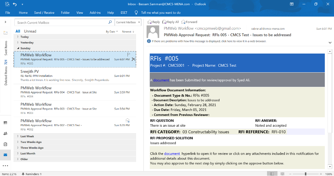 PMWeb 7 Mail Approval Request