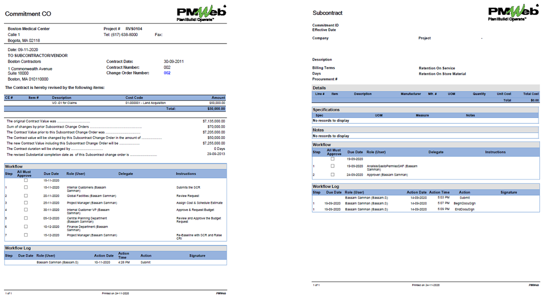 PMWeb 7 Commitment CO Subcontract