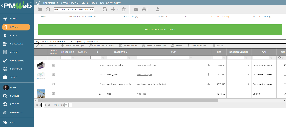 PMWeb 7 Forms Punch Lists Attachments
