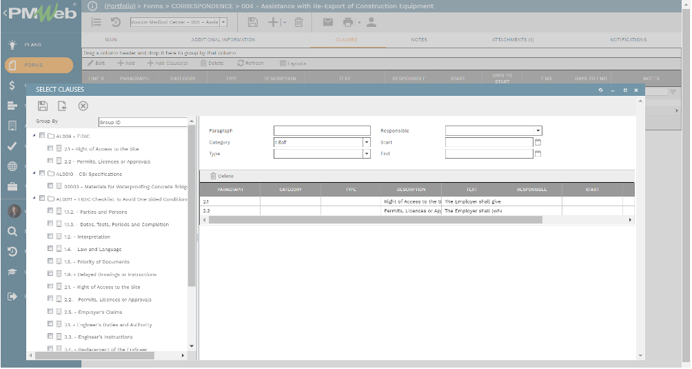 PMWeb 7 Forms Correspondence Assistance with Re-Export of Construction Equipment Select Clauses