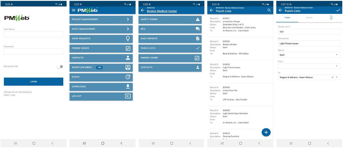 PMWeb 7 Login Punch Lists